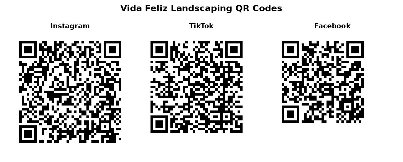 Vida Feliz Instagram, TikTok, and Facebook QR codes
